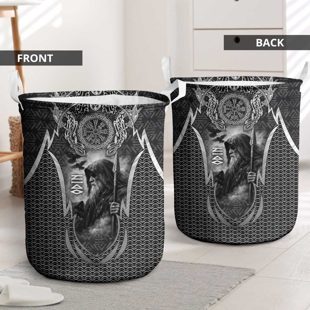 Odin and Viking Warrior Norse Mythology Laundry Basket Realistic Black and Grey Tattoo Style