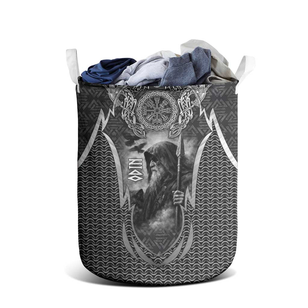 Odin and Viking Warrior Norse Mythology Laundry Basket Realistic Black and Grey Tattoo Style