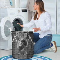 Odin and Viking Warrior Norse Mythology Laundry Basket Realistic Black and Grey Tattoo Style