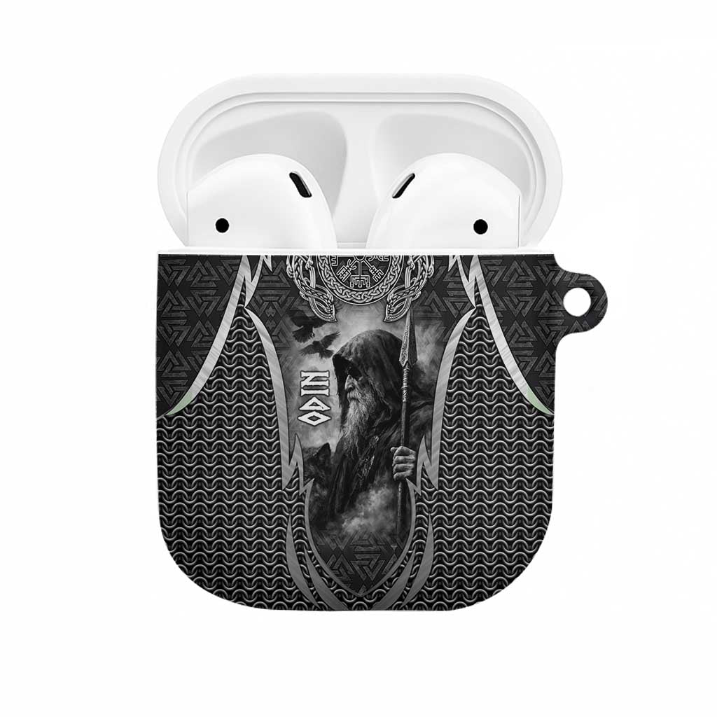 Odin and Viking Warrior Norse Mythology AirPods Case Realistic Black and Grey Tattoo Style
