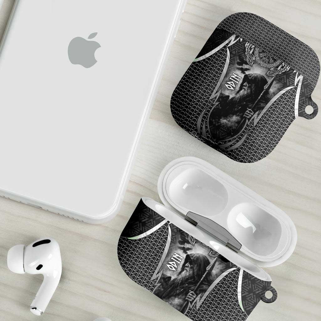 Odin and Viking Warrior Norse Mythology AirPods Case Realistic Black and Grey Tattoo Style