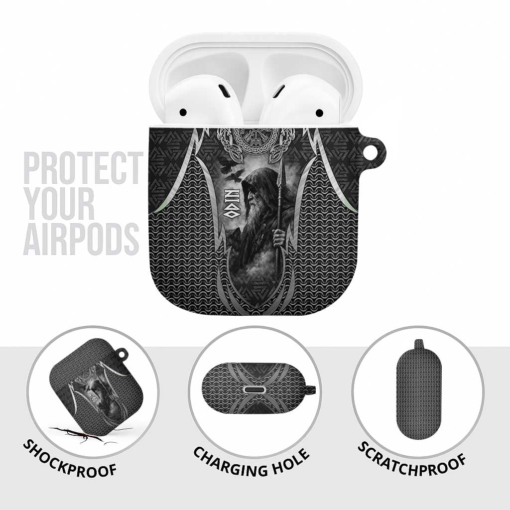 Odin and Viking Warrior Norse Mythology AirPods Case Realistic Black and Grey Tattoo Style