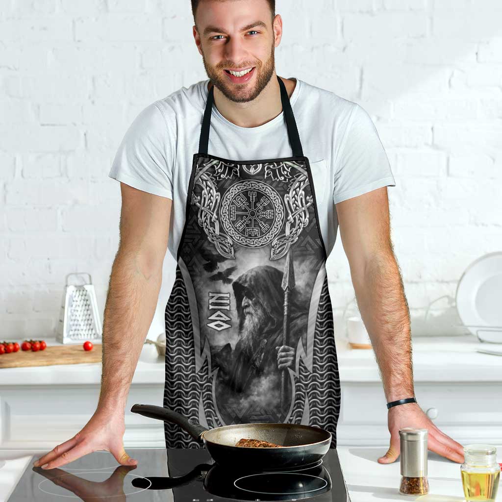 Odin and Viking Warrior Norse Mythology Apron Realistic Black and Grey Tattoo Style
