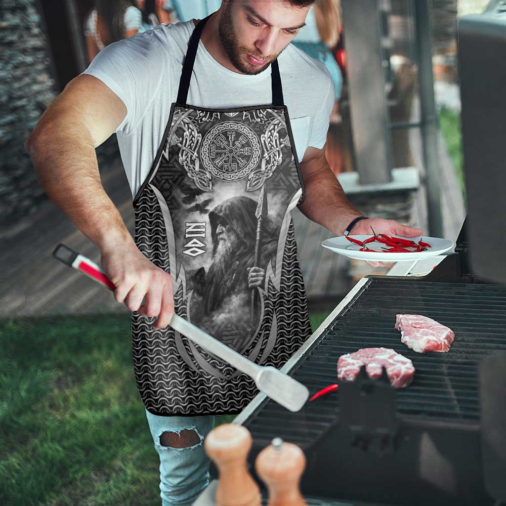 Odin and Viking Warrior Norse Mythology Apron Realistic Black and Grey Tattoo Style