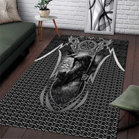 Odin and Viking Warrior Norse Mythology Area Rug Realistic Black and Grey Tattoo Style