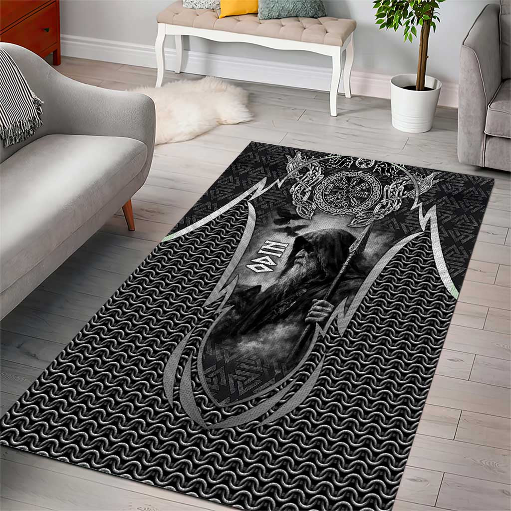 Odin and Viking Warrior Norse Mythology Area Rug Realistic Black and Grey Tattoo Style