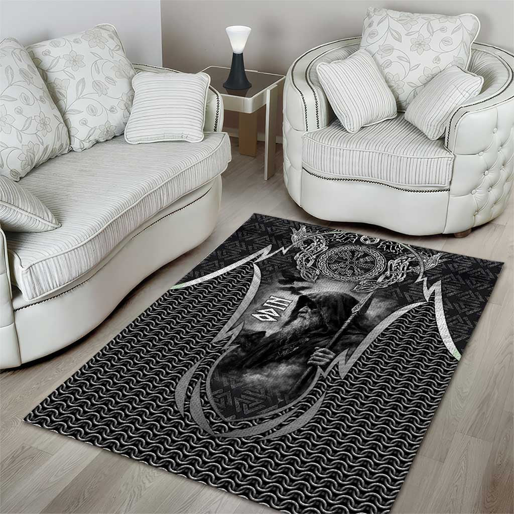 Odin and Viking Warrior Norse Mythology Area Rug Realistic Black and Grey Tattoo Style