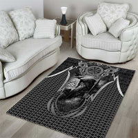 Odin and Viking Warrior Norse Mythology Area Rug Realistic Black and Grey Tattoo Style