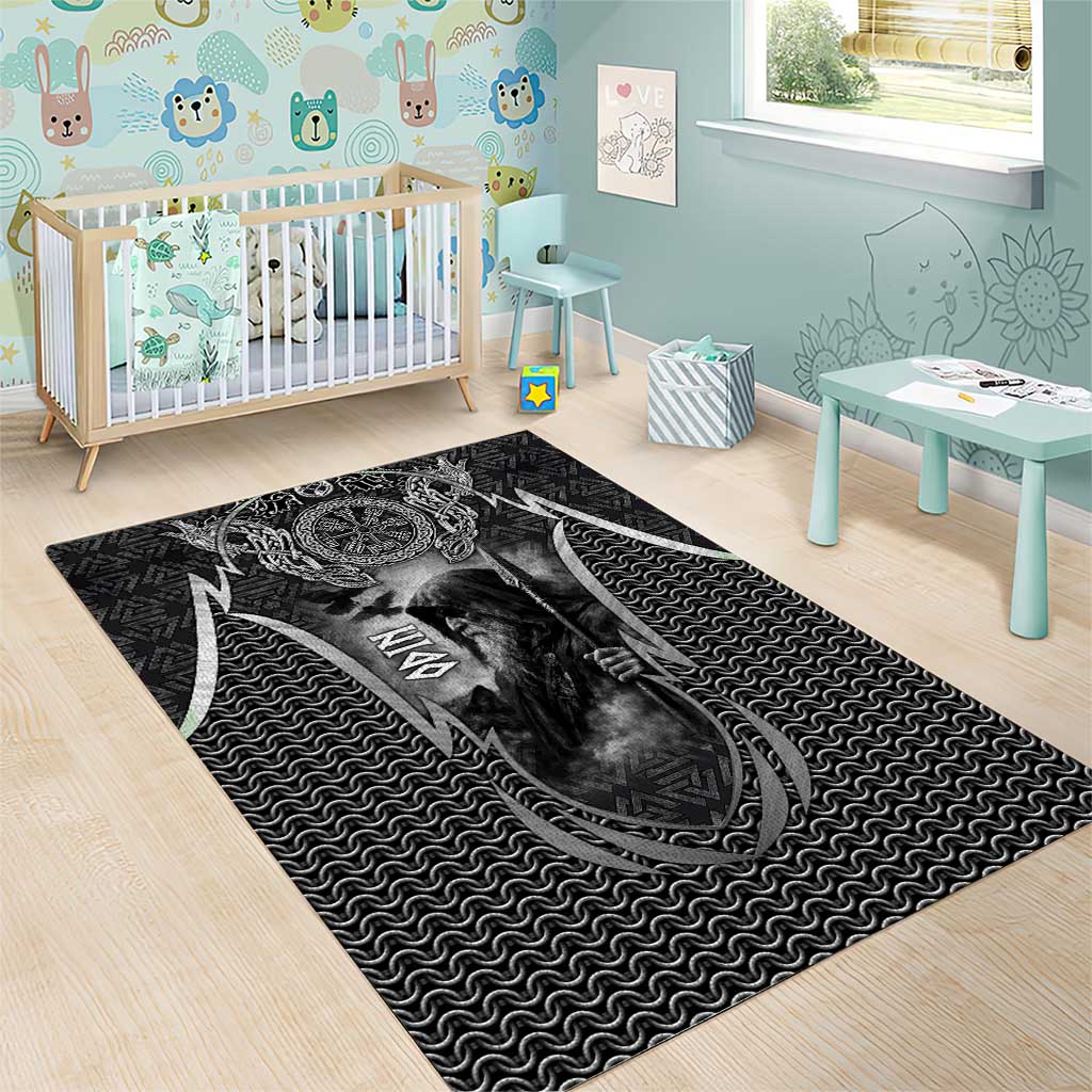 Odin and Viking Warrior Norse Mythology Area Rug Realistic Black and Grey Tattoo Style
