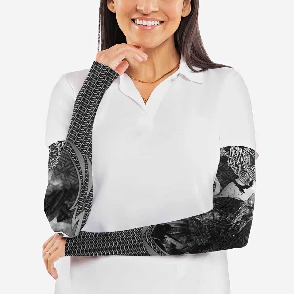 Odin and Viking Warrior Norse Mythology Arm Sleeves Realistic Black and Grey Tattoo Style