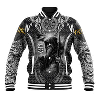 Odin and Viking Warrior Norse Mythology Baseball Jacket Realistic Black and Grey Tattoo Style