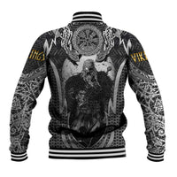 Odin and Viking Warrior Norse Mythology Baseball Jacket Realistic Black and Grey Tattoo Style
