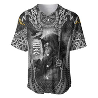 Odin and Viking Warrior Norse Mythology Baseball Jersey Realistic Black and Grey Tattoo Style