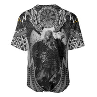 Odin and Viking Warrior Norse Mythology Baseball Jersey Realistic Black and Grey Tattoo Style