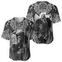 Odin and Viking Warrior Norse Mythology Baseball Jersey Realistic Black and Grey Tattoo Style