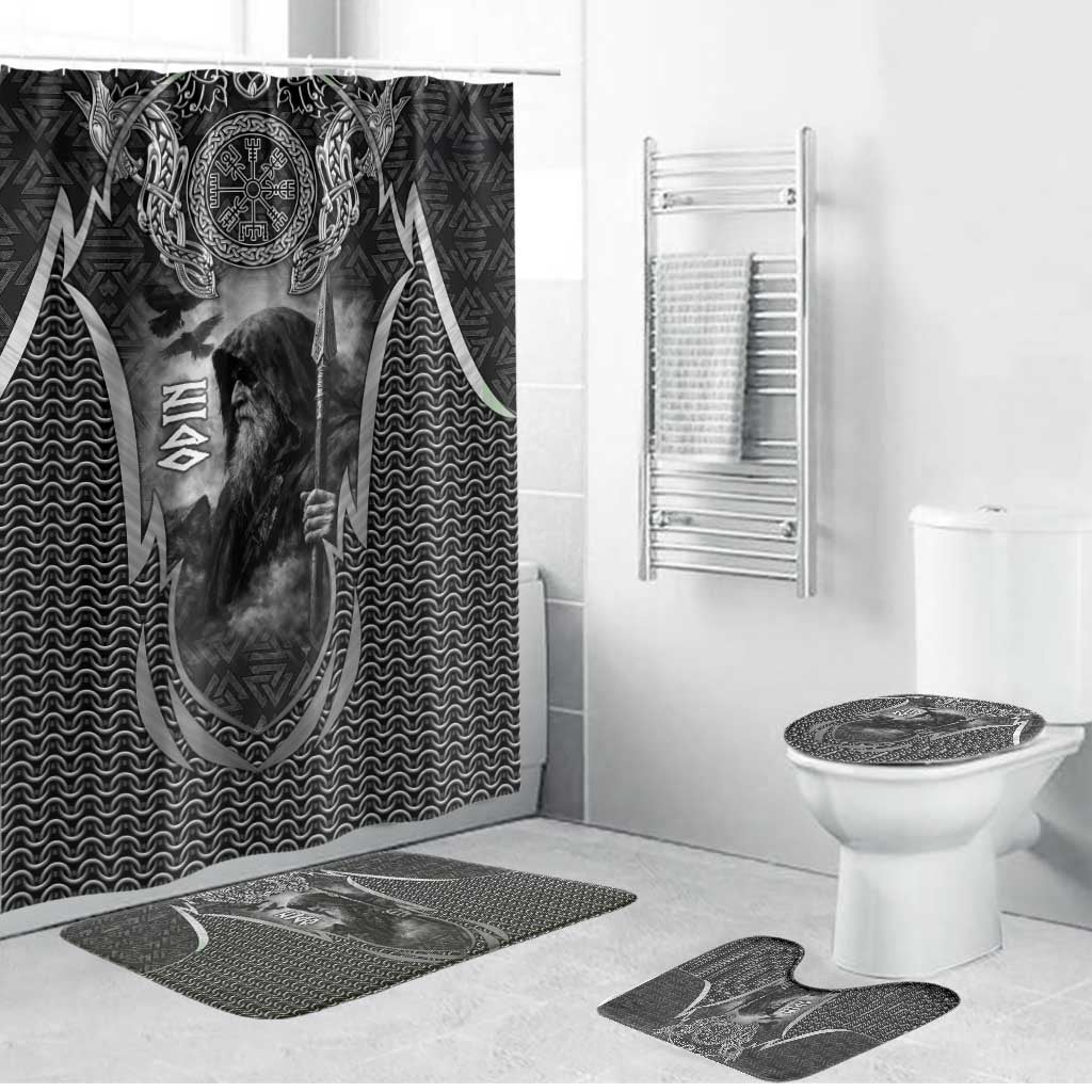 Odin and Viking Warrior Norse Mythology Bathroom Set Realistic Black and Grey Tattoo Style