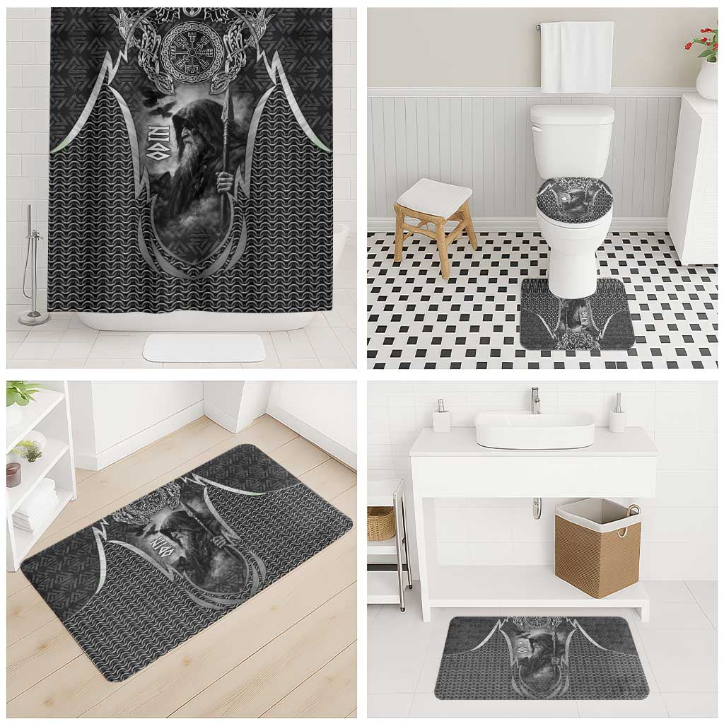 Odin and Viking Warrior Norse Mythology Bathroom Set Realistic Black and Grey Tattoo Style