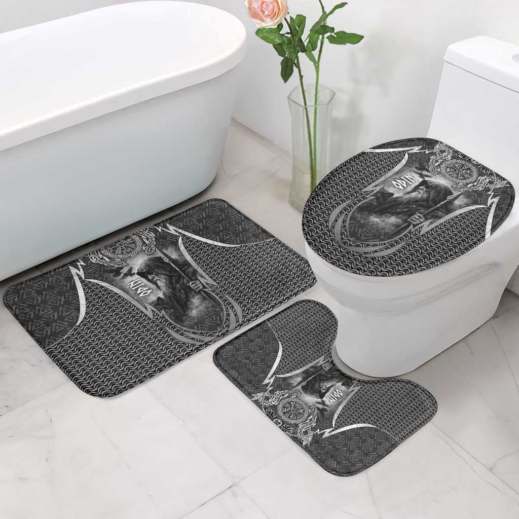 Odin and Viking Warrior Norse Mythology Bathroom Set Realistic Black and Grey Tattoo Style