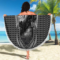 Odin and Viking Warrior Norse Mythology Beach Blanket Realistic Black and Grey Tattoo Style