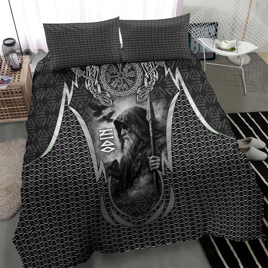 Odin and Viking Warrior Norse Mythology Bedding Set Realistic Black and Grey Tattoo Style