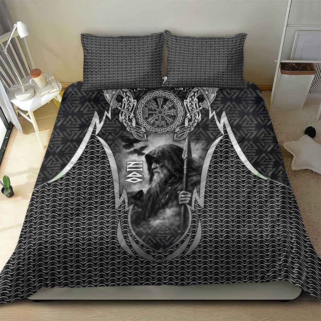 Odin and Viking Warrior Norse Mythology Bedding Set Realistic Black and Grey Tattoo Style