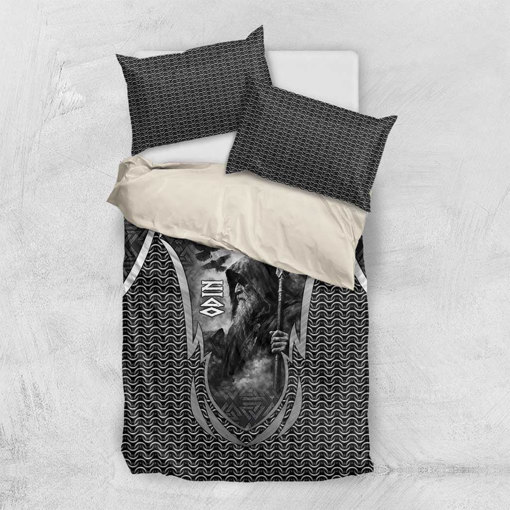 Odin and Viking Warrior Norse Mythology Bedding Set Realistic Black and Grey Tattoo Style