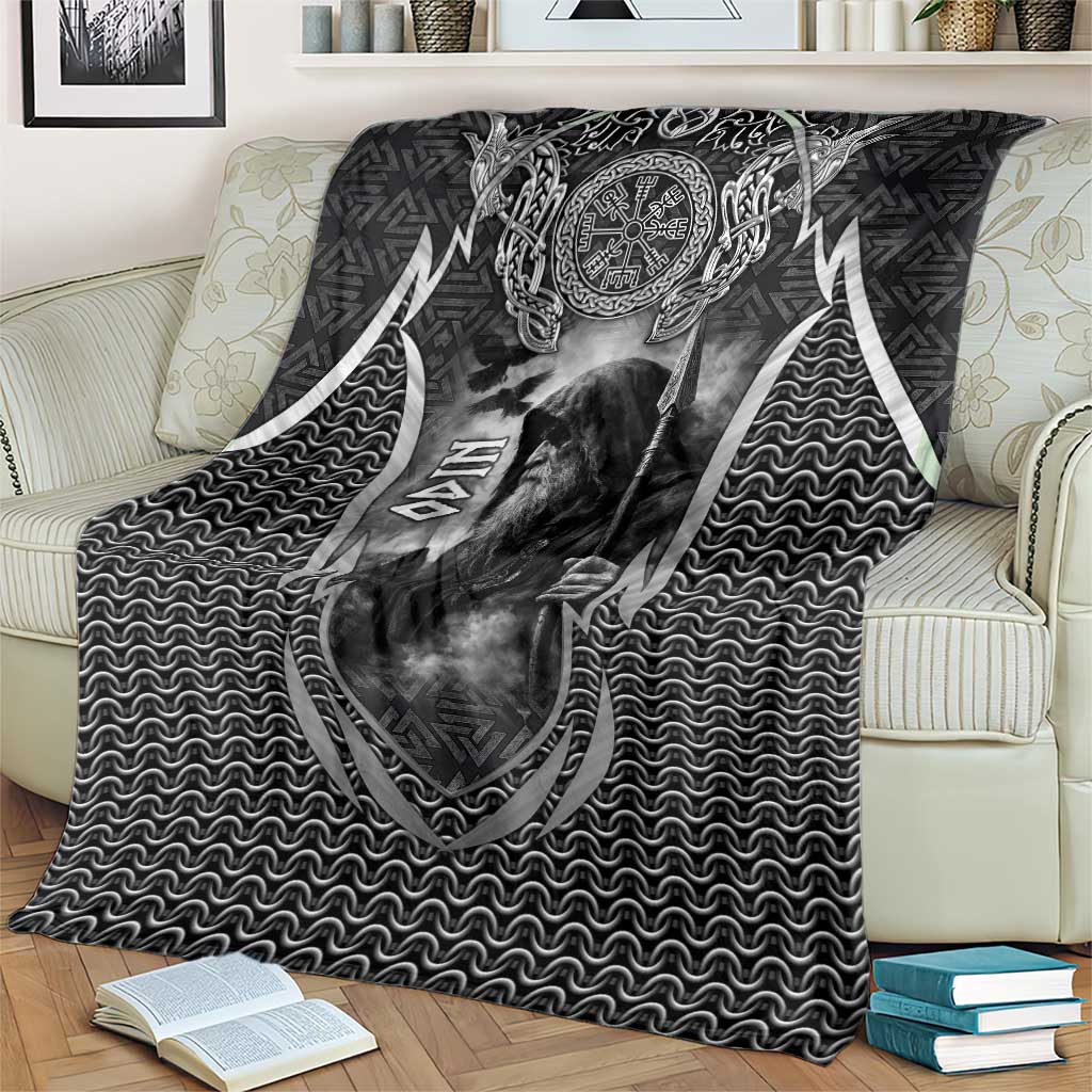 Odin and Viking Warrior Norse Mythology Blanket Realistic Black and Grey Tattoo Style