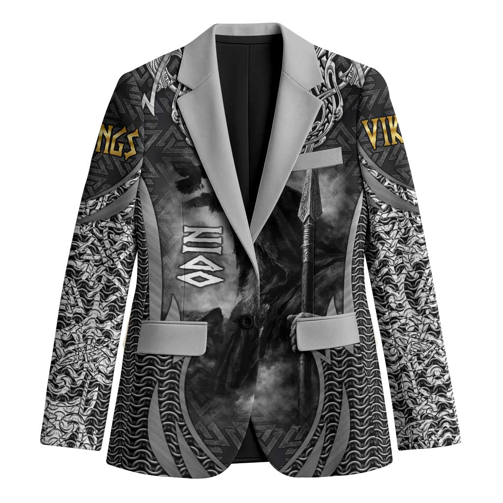 Odin and Viking Warrior Norse Mythology Blazer Realistic Black and Grey Tattoo Style