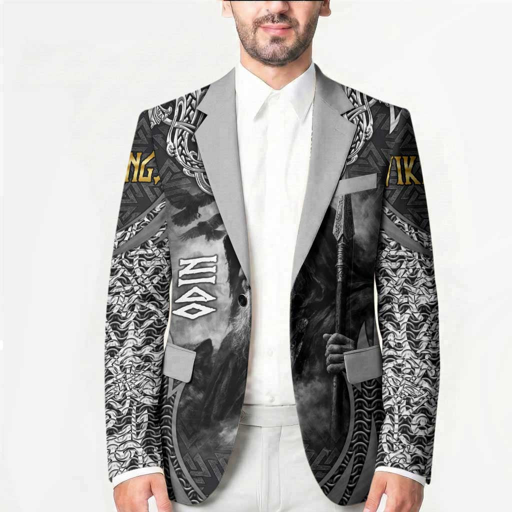 Odin and Viking Warrior Norse Mythology Blazer Realistic Black and Grey Tattoo Style