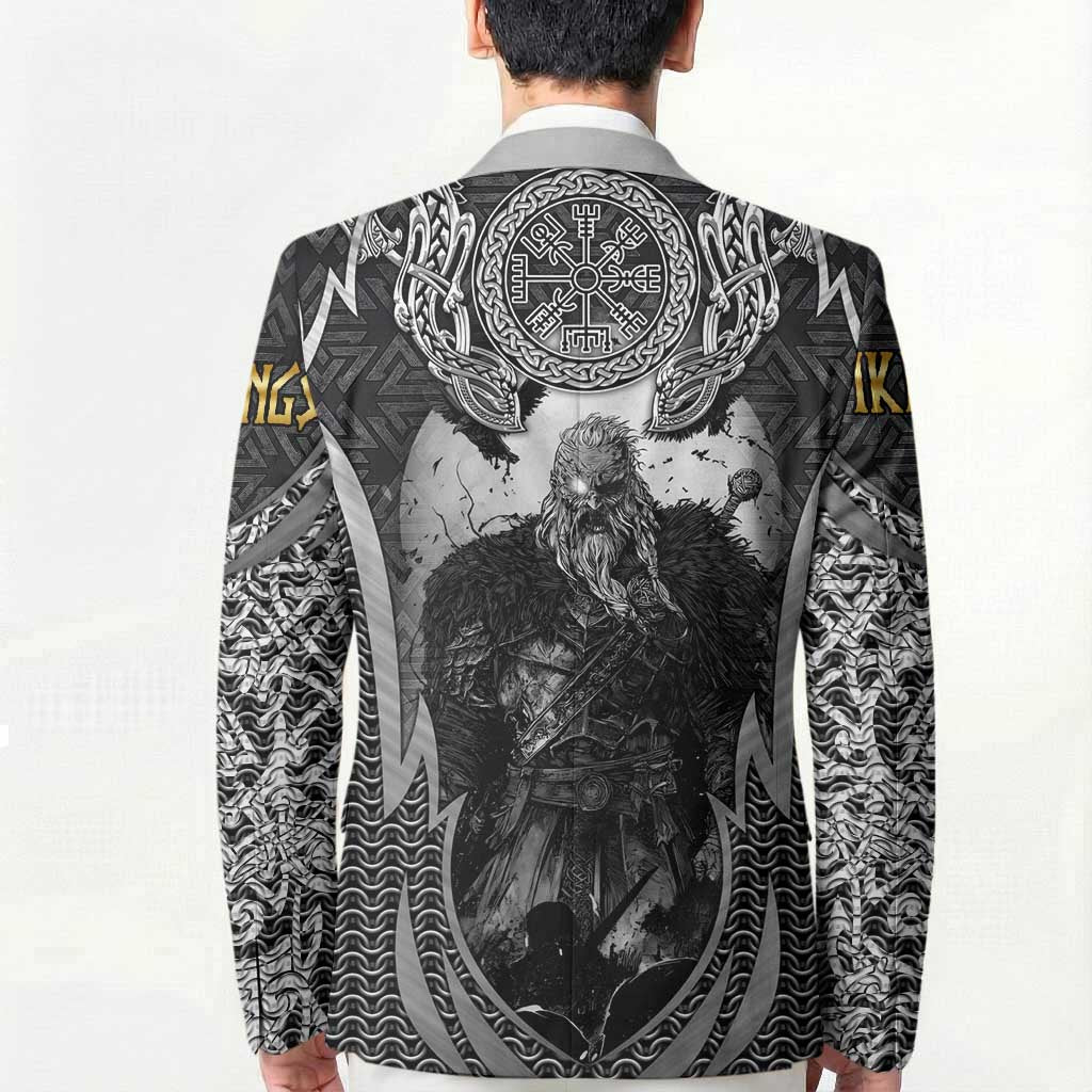 Odin and Viking Warrior Norse Mythology Blazer Realistic Black and Grey Tattoo Style