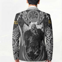 Odin and Viking Warrior Norse Mythology Blazer Realistic Black and Grey Tattoo Style
