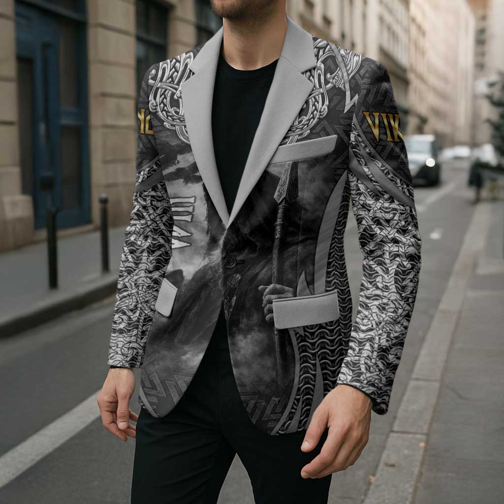 Odin and Viking Warrior Norse Mythology Blazer Realistic Black and Grey Tattoo Style