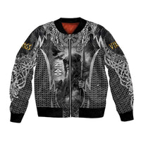 Odin and Viking Warrior Norse Mythology Bomber Jacket Realistic Black and Grey Tattoo Style
