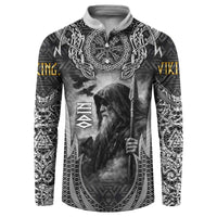 Odin and Viking Warrior Norse Mythology Button Sweatshirt Realistic Black and Grey Tattoo Style