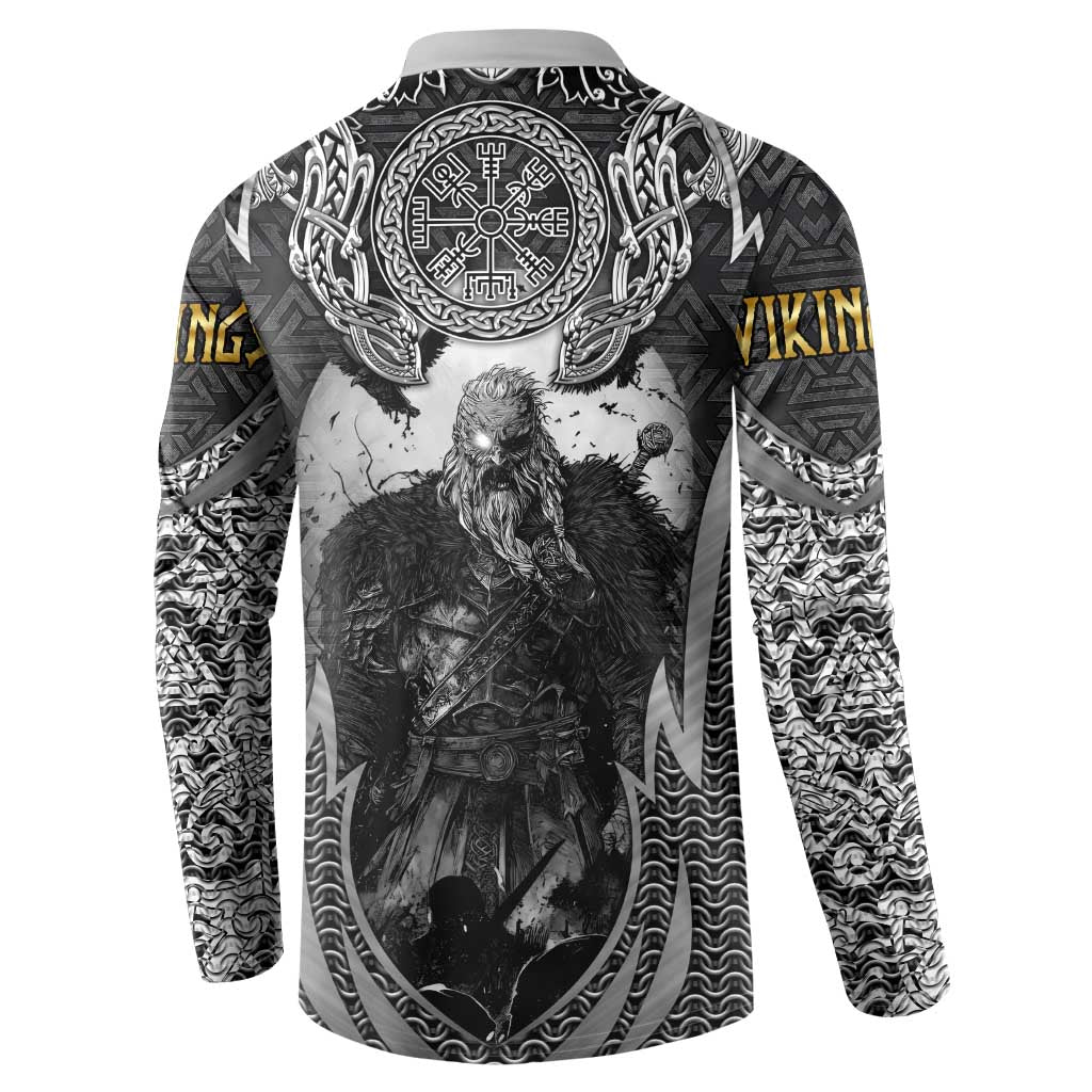 Odin and Viking Warrior Norse Mythology Button Sweatshirt Realistic Black and Grey Tattoo Style