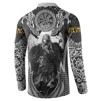 Odin and Viking Warrior Norse Mythology Button Sweatshirt Realistic Black and Grey Tattoo Style