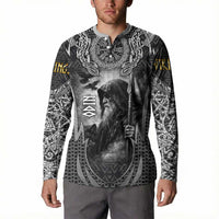 Odin and Viking Warrior Norse Mythology Button Sweatshirt Realistic Black and Grey Tattoo Style