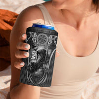 Odin and Viking Warrior Norse Mythology 4 in 1 Can Cooler Tumbler Realistic Black and Grey Tattoo Style