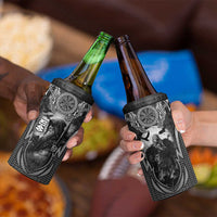 Odin and Viking Warrior Norse Mythology 4 in 1 Can Cooler Tumbler Realistic Black and Grey Tattoo Style