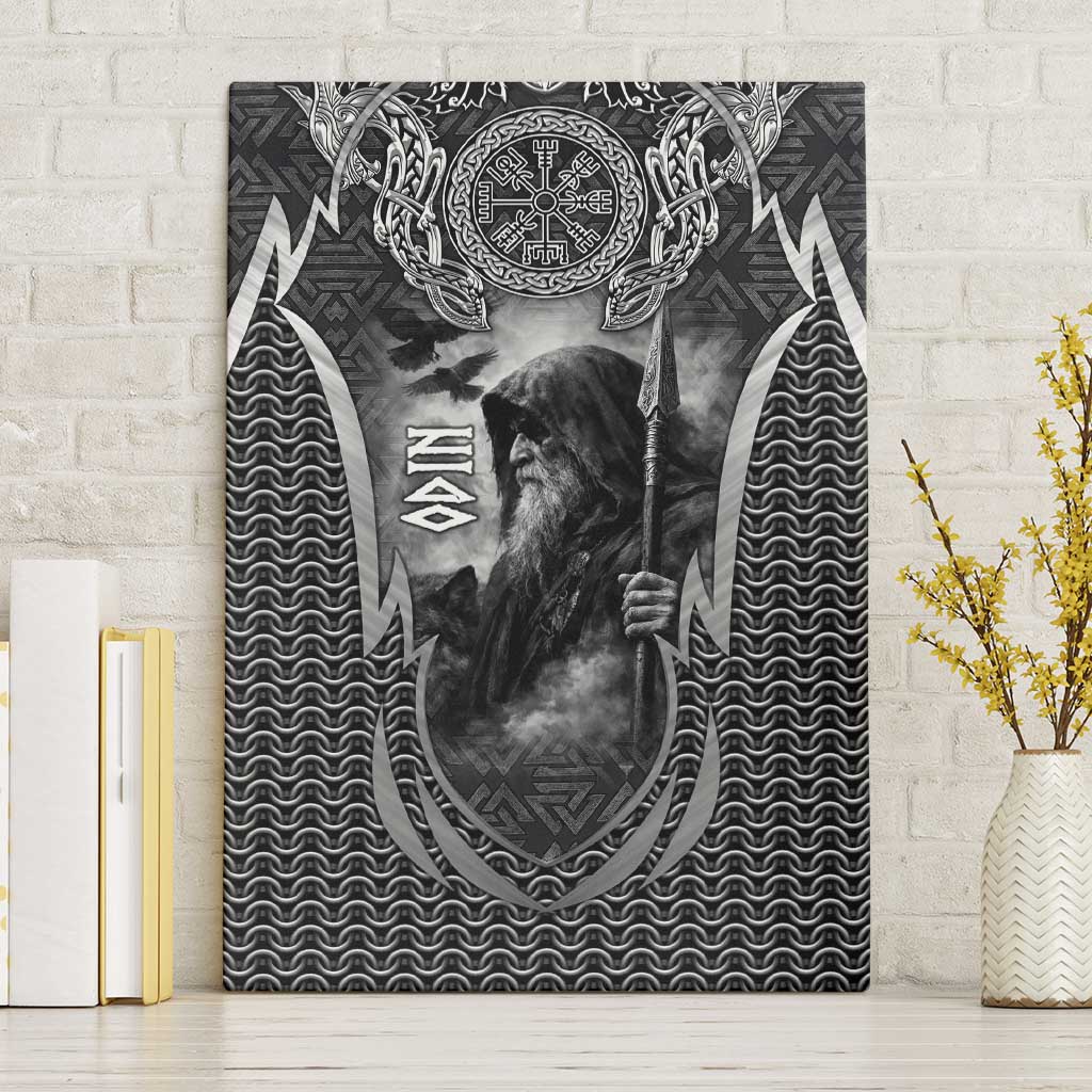 Odin and Viking Warrior Norse Mythology Canvas Wall Art Realistic Black and Grey Tattoo Style