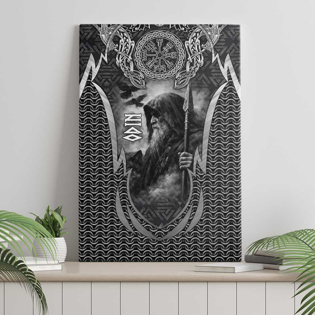 Odin and Viking Warrior Norse Mythology Canvas Wall Art Realistic Black and Grey Tattoo Style