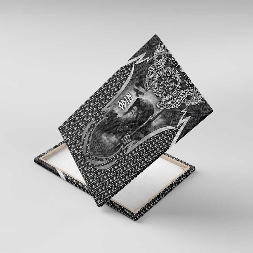 Odin and Viking Warrior Norse Mythology Canvas Wall Art Realistic Black and Grey Tattoo Style