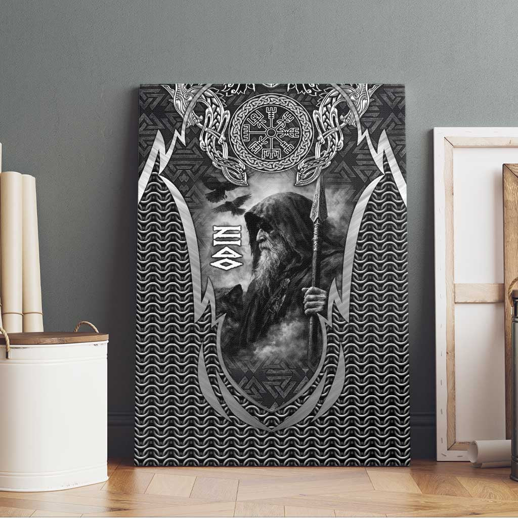 Odin and Viking Warrior Norse Mythology Canvas Wall Art Realistic Black and Grey Tattoo Style