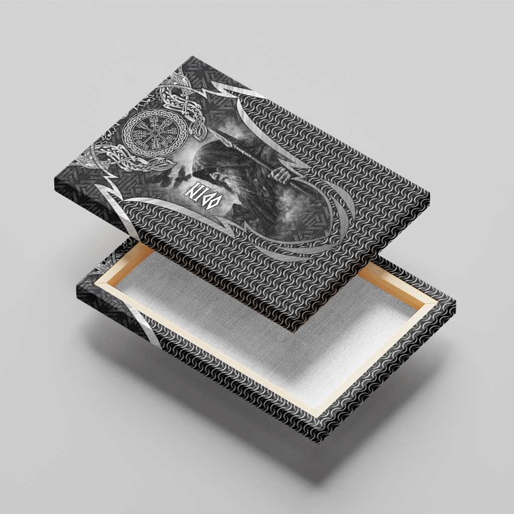 Odin and Viking Warrior Norse Mythology Canvas Wall Art Realistic Black and Grey Tattoo Style