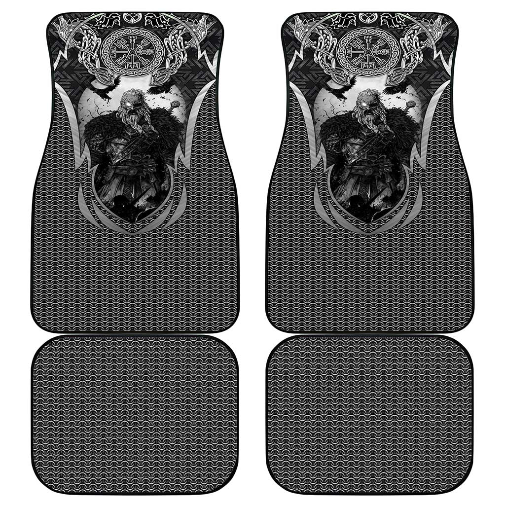 Odin and Viking Warrior Norse Mythology Car Mats Realistic Black and Grey Tattoo Style