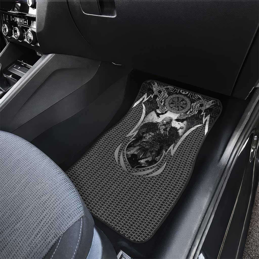 Odin and Viking Warrior Norse Mythology Car Mats Realistic Black and Grey Tattoo Style