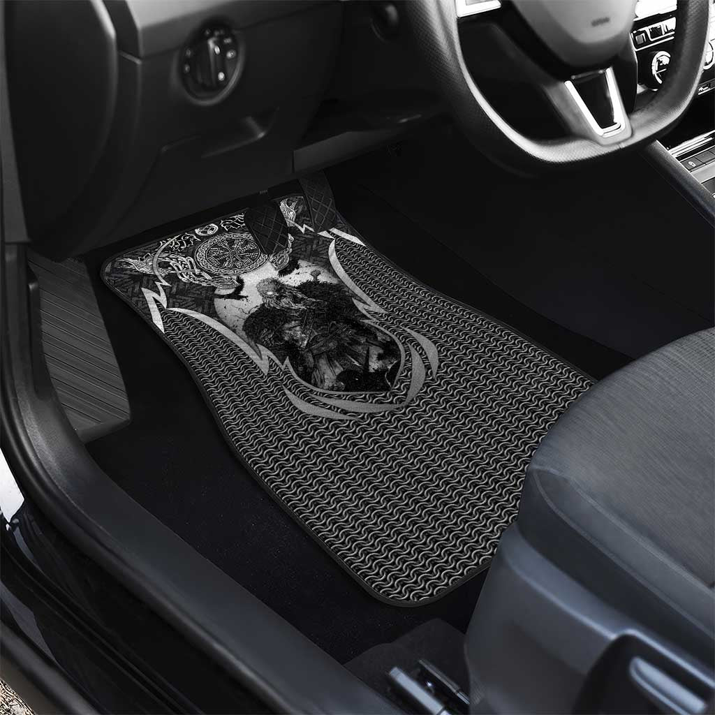 Odin and Viking Warrior Norse Mythology Car Mats Realistic Black and Grey Tattoo Style