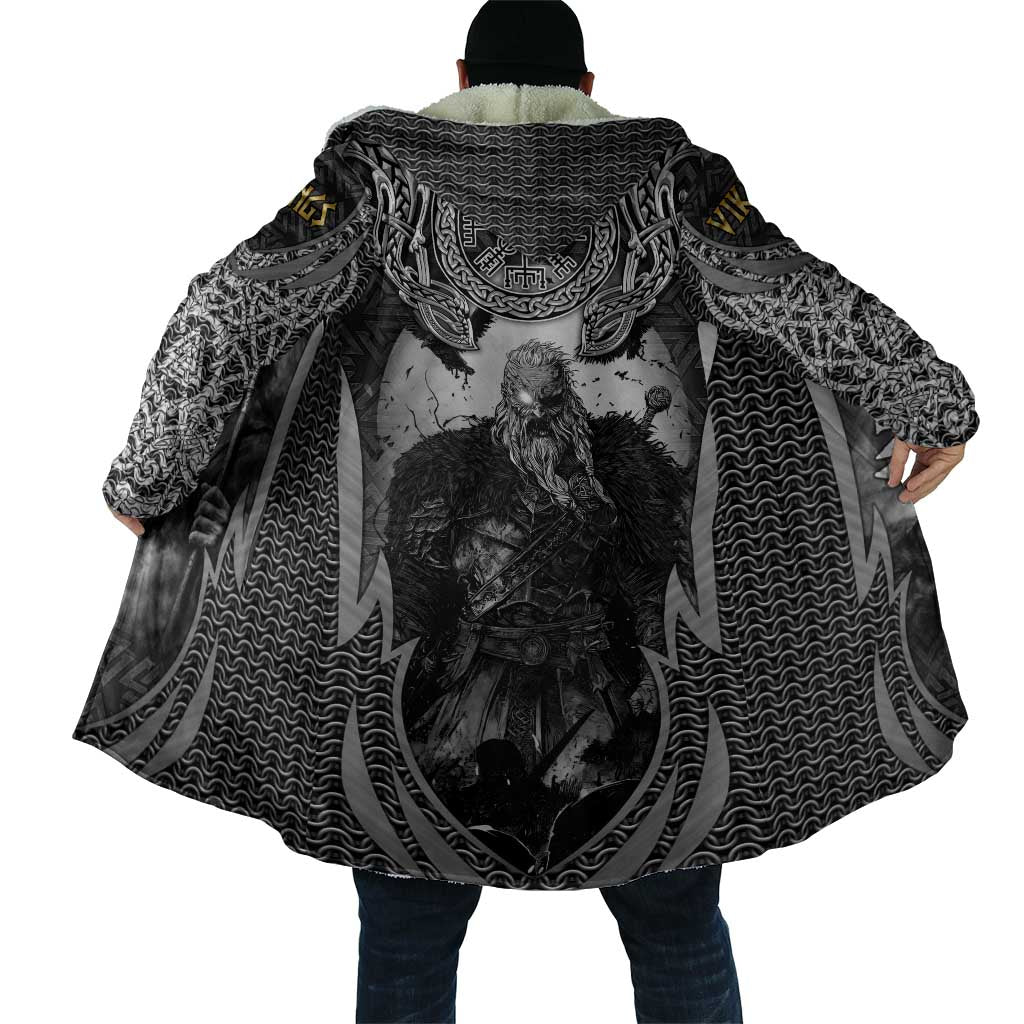 Odin and Viking Warrior Norse Mythology Cloak Realistic Black and Grey Tattoo Style