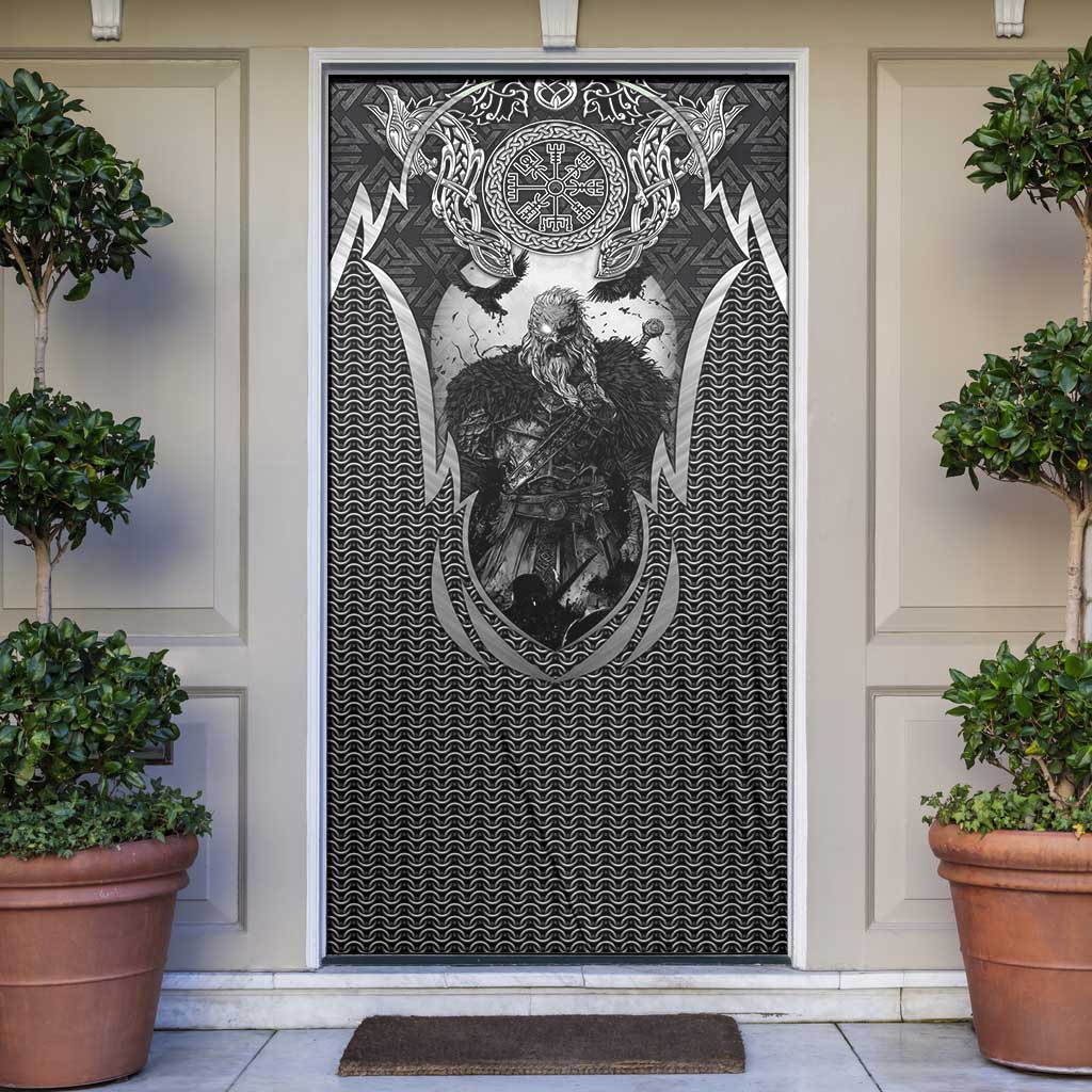 Odin and Viking Warrior Norse Mythology Door Cover Realistic Black and Grey Tattoo Style