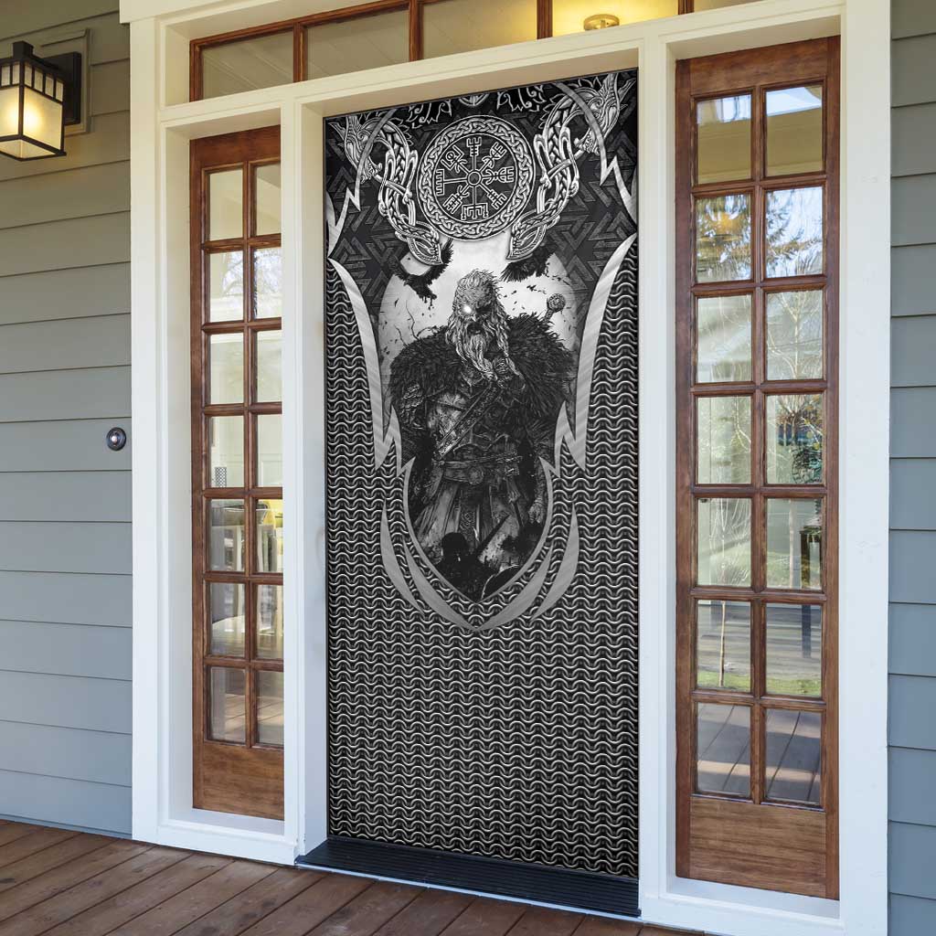 Odin and Viking Warrior Norse Mythology Door Cover Realistic Black and Grey Tattoo Style